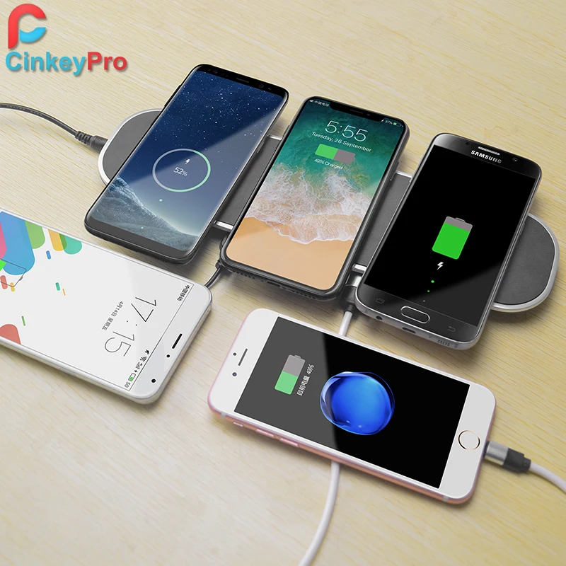 CinkeyPro QI Беспроводная зарядная станция Зарядка 3* Мобильный телефон и 2 порта USB Настольная док-станция для iPhone 8 10 X samsung S6 S7 S8