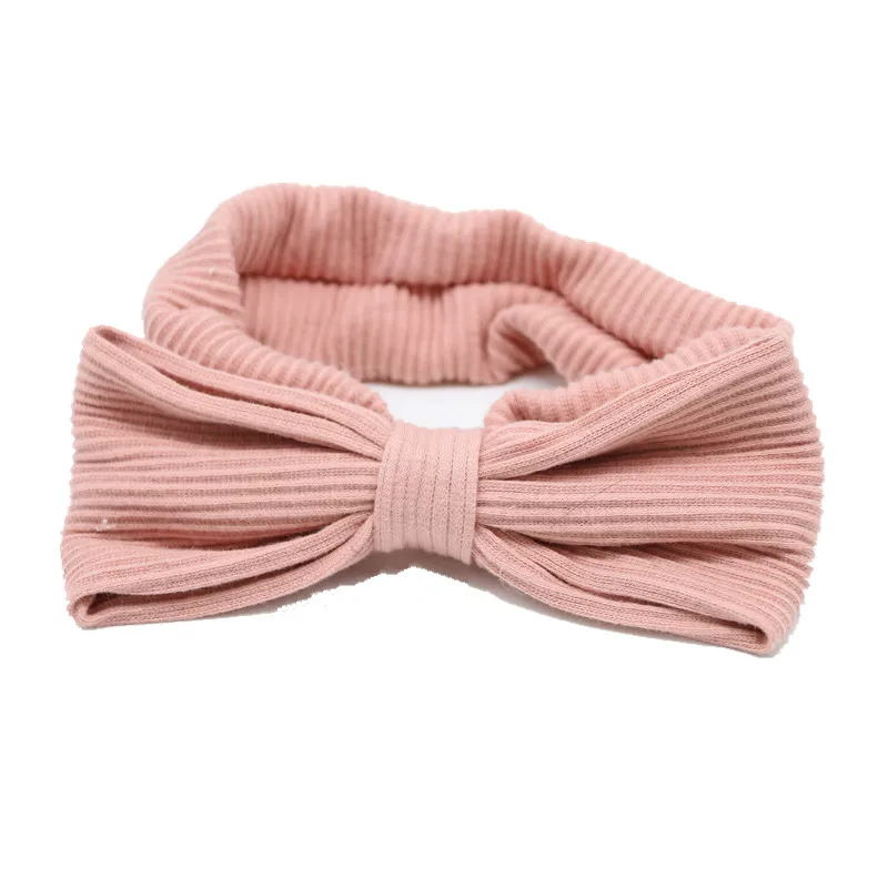 pink Новинка; эластичная повязка на голову из хлопка в рубчик с бантом; модная детская повязка на голову для детей от 12 месяцев до 4 лет - Цвет: pink