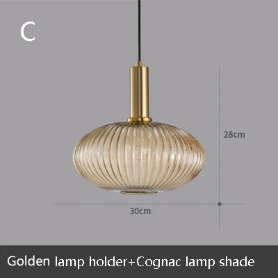 C Cognac glass Новинка, подвесной светильник в полоску из стекла E27 светодиодный, 6 цветов, подвесной светильник для кухни, гостиной, спальни, отеля, ресторана - Цвет корпуса: C Cognac glass