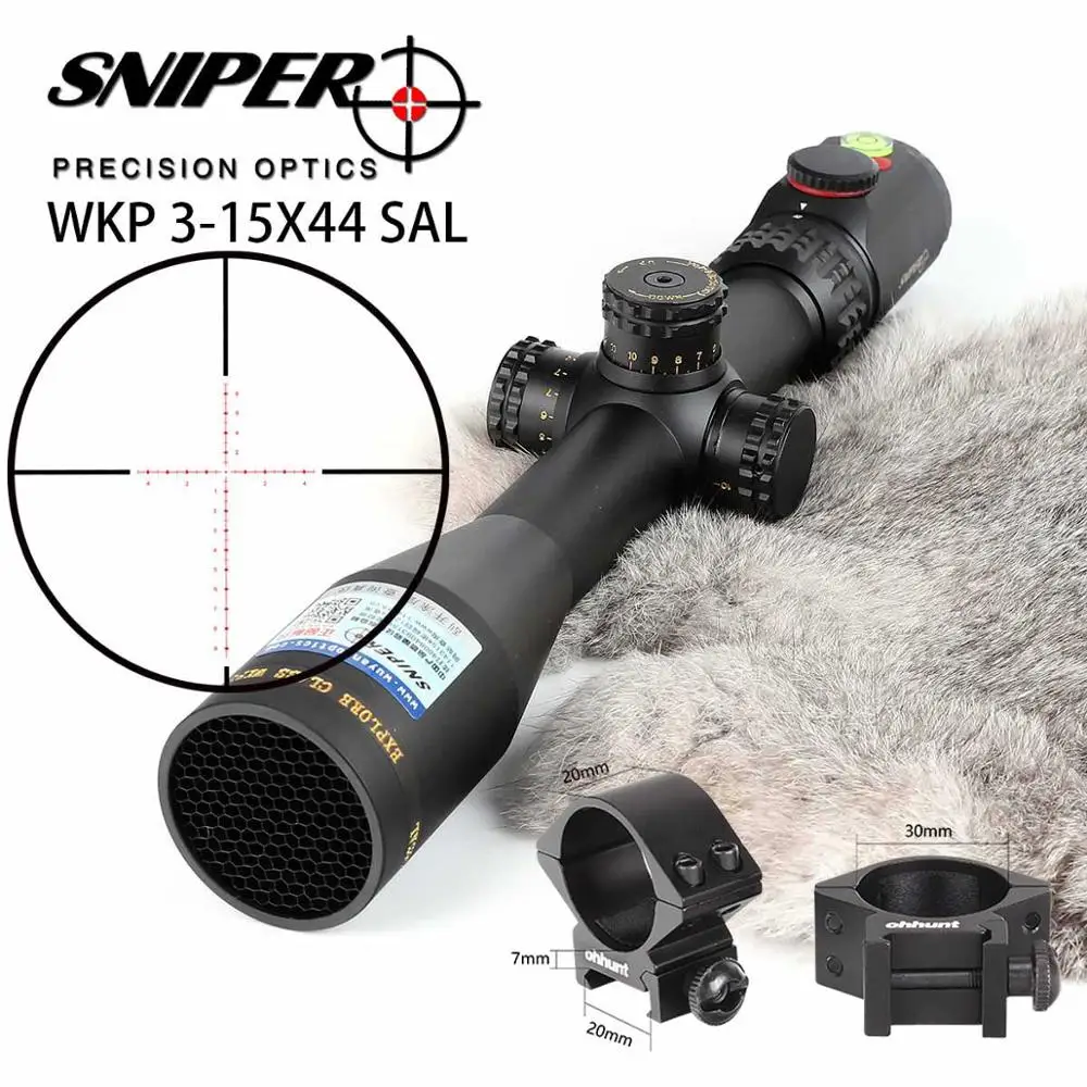 Снайпер WKP 3-15X44 SAL охотничий прицел боковой Параллакс Регулировка стекла травленая сетка RG с подсветкой с пузырьковым уровнем - Цвет: with Picatinny Rings