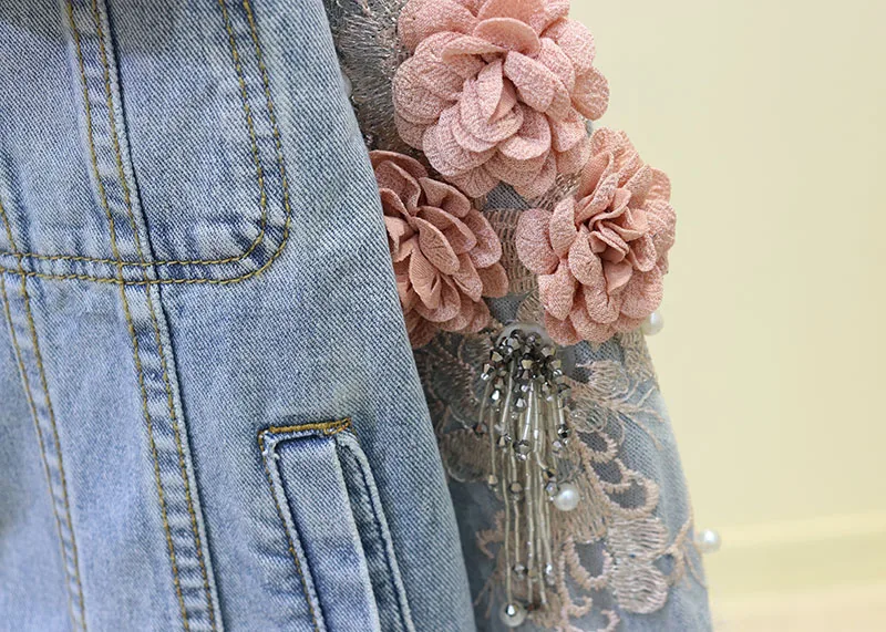 Neploe Spring Women Fashion Denim Jacket Embroidery Beading Flowers Short Jackets Coat Woman Long Sleeve Jean Jacket 90199