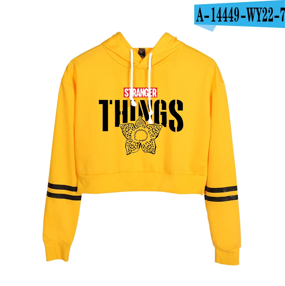 yellow Новые вещи модные с длинным рукавом укороченные толстовки женские с капюшоном пуловеры кроп Топы Новое поступление, горячая Распродажа уличная одежда - Цвет: yellow