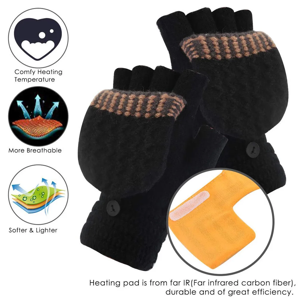 Женские перчатки для ноутбука зимние мужские с USB подогревом варежки полный и половина пальцев Зимний теплый вязаный перчатки для рук guantes handschoen