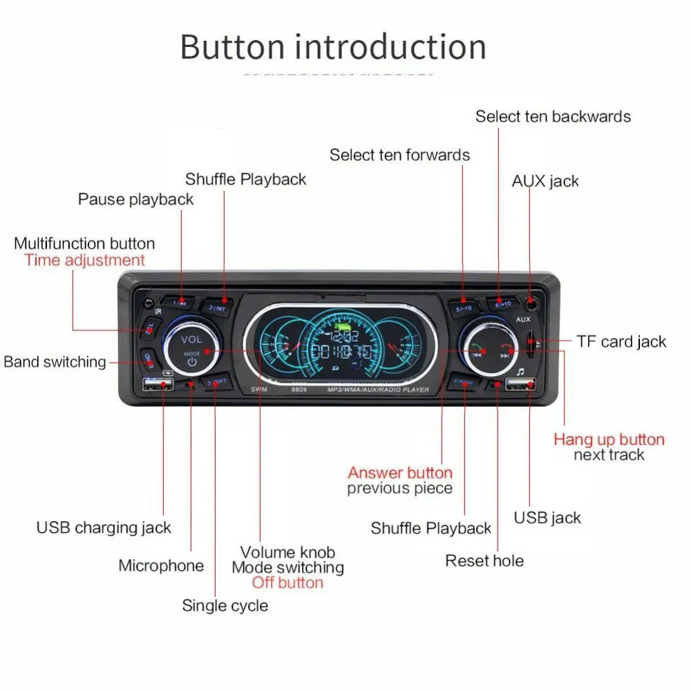 1 Din стерео аудио Bluetooth автомобильный Кассетный плеер 8809 автомобильное радио