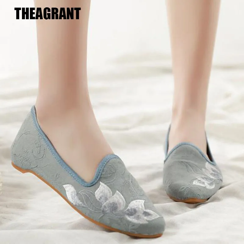 

THEAGRANT Women Shoes 2019 Chinese Pointed Toe Retro Vintage Ballet Flats Loafers Embroidered Floral Lady Shoes Slip On WFS3054