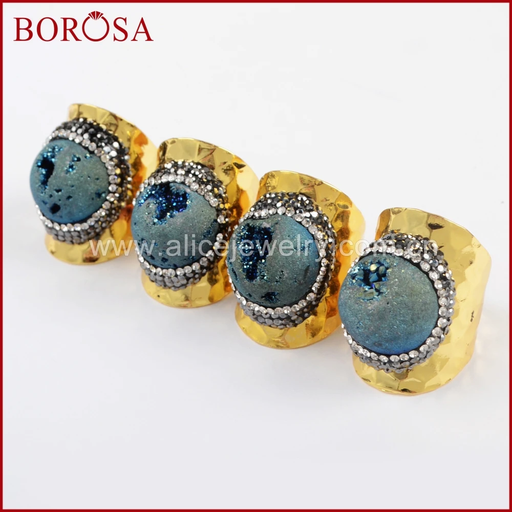 Модное кольцо BOROSA золотого цвета с голубой друзой высококачественные модные