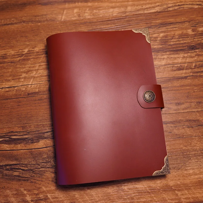 

New B6 handmade travel journal genuine leather cover lock filler planner kraft paper vintage red color school supplies notebook