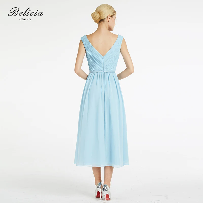 Belicia Couture Для женщин Baby Blue Вечерние платья двойной V Средства ухода за кожей шеи