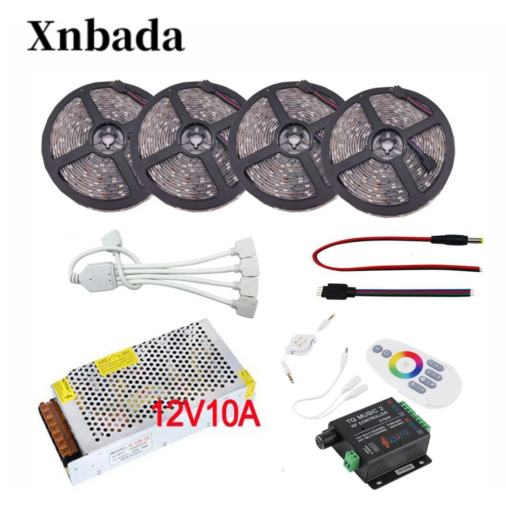 5050 SMD RGB набор светодиодных лент 5 м 20 DC12V 30led/M светодиодный гибкий свет + TQ Music2 RF