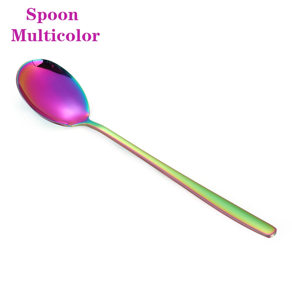 multicolor Spoon 1 шт радужных цветов столовые приборы Корейская ложка с длинной ручкой еда вилка Совок Мороженое Ложки для чая и кофе посуда из нержавеющей стали - Цвет: multicolor Spoon