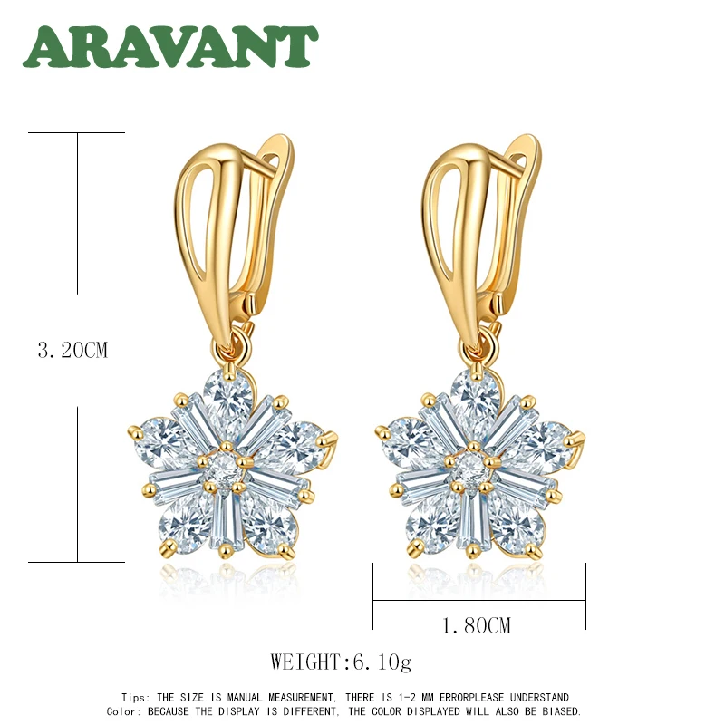 

Snowflake Drop Earrings For Women With AAA Cubic Zirconia Gold Color Flower Earrings Wedding Jewelry Female Accessories
