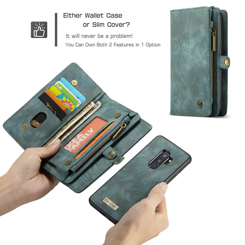 CaseMe кожаный чехол для Galaxy S9 Plus съемная 2 в 1 молния Кредитная карта кошелек для денег и карт чехол для samsung Galaxy S9 плюс Чехол