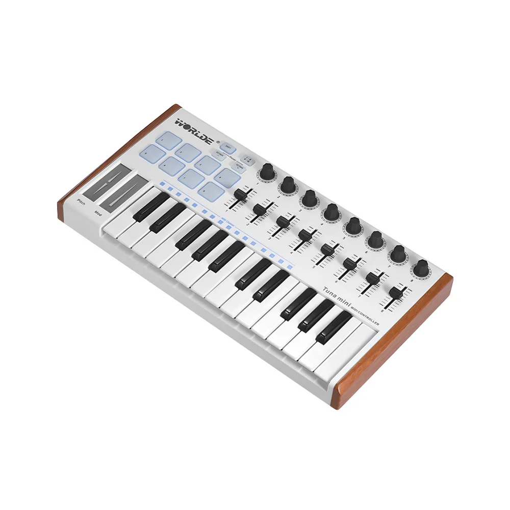 MIDI контроллер клавиатуры с тунцом мини ультра-портативная 25-клавишная MIDI клавиатура USB MIDI контроллер 8 RGB с подсветкой триггерные подушки