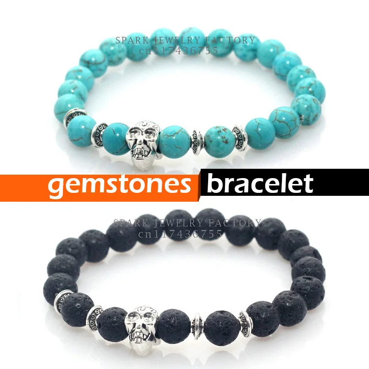 2015 Новый Модный браслет с натуральными камнями и черепом из лавового камня