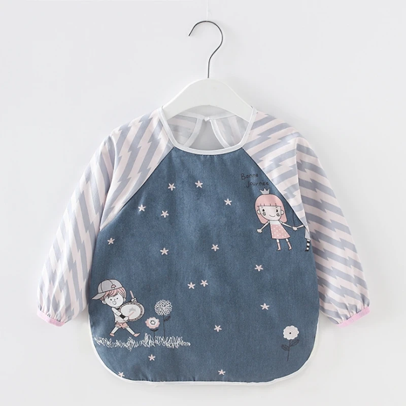 Cartoon Long Sleeve Baby Bibs Cotton Waterproof Reversible Bandana Bibs Children Eating Drawing Apron Baby Feeding Burp Cloth
