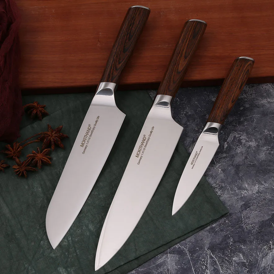 3pcs Each Set Кухонный нож, японские поварские ножи, набор профессиональных немецких ножей 1,4116 из высокоуглеродистой стали, нож для хлеба Santoku для приготовления пищи - Цвет: 3pcs Each Set