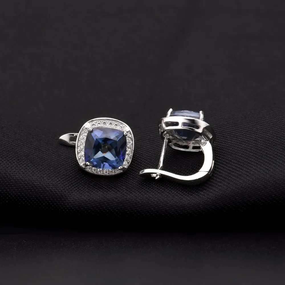 Жемчужные балетные 925 пробы, серебряные квадратные серьги 4.44Ct, натуральный иолит, Синий Мистический кварцевый камень, серьги-гвоздики, хорошее ювелирное изделие