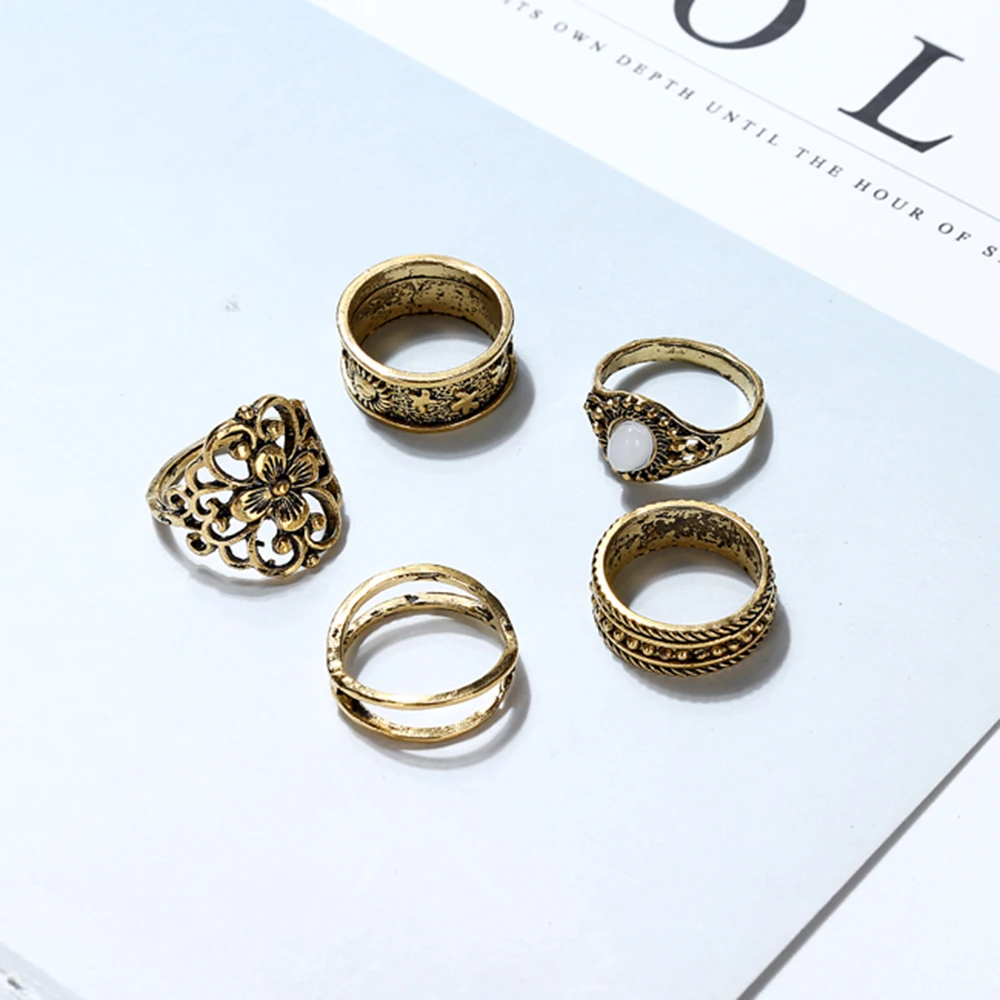 YAOLOGE ретро набор колец на сустав пальца винтажный узор цветок для женщин хвост