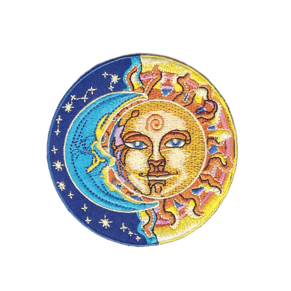 10 шт. нашивка для одежды с вышивкой moon half blue and sun yellow круглая нашивка|clothes patch|patches