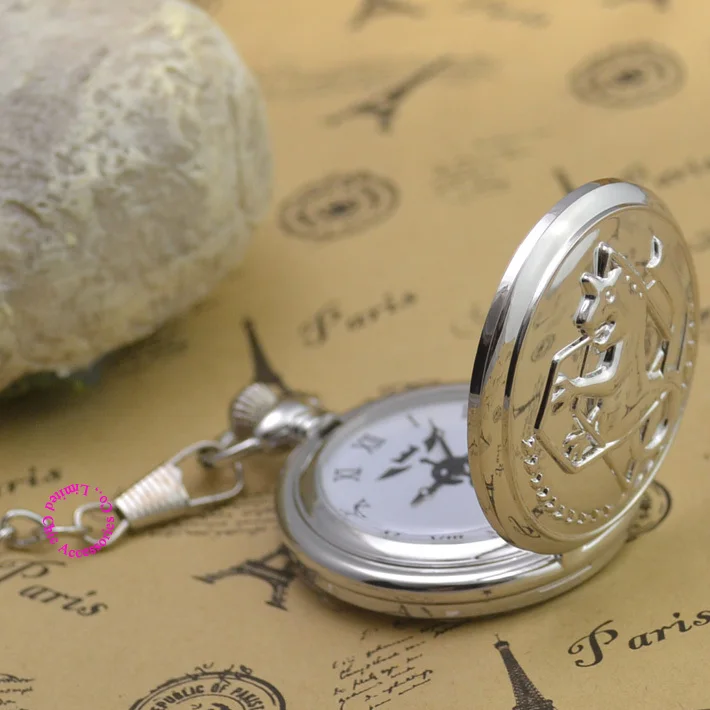 Стальной алхимик серебряные карманные часы для мужчин Косплей Эдварда Элрика с