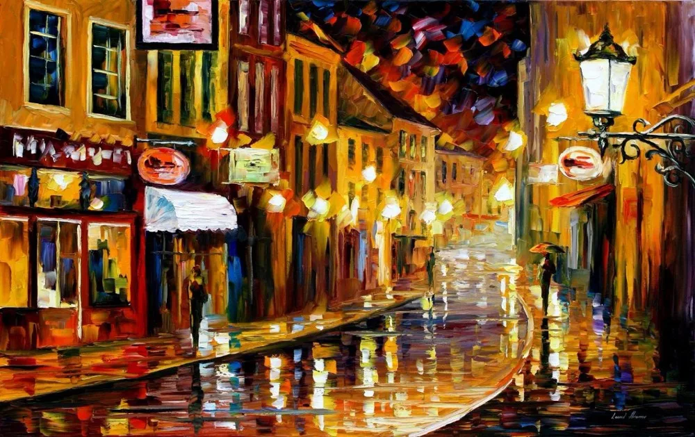 

Modern Wall Art Landscape painting lights of the old town Colorful oil paintings Canvas Home Decor High quality Hand painted