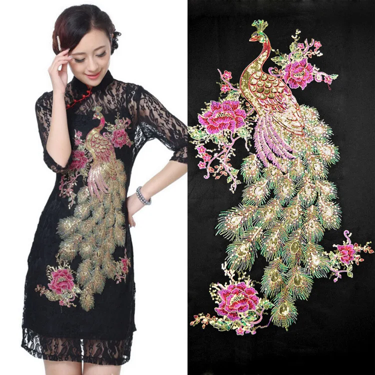 Прямая поставка с фабрики тканевая наклейка блестками и павлиньим узором для