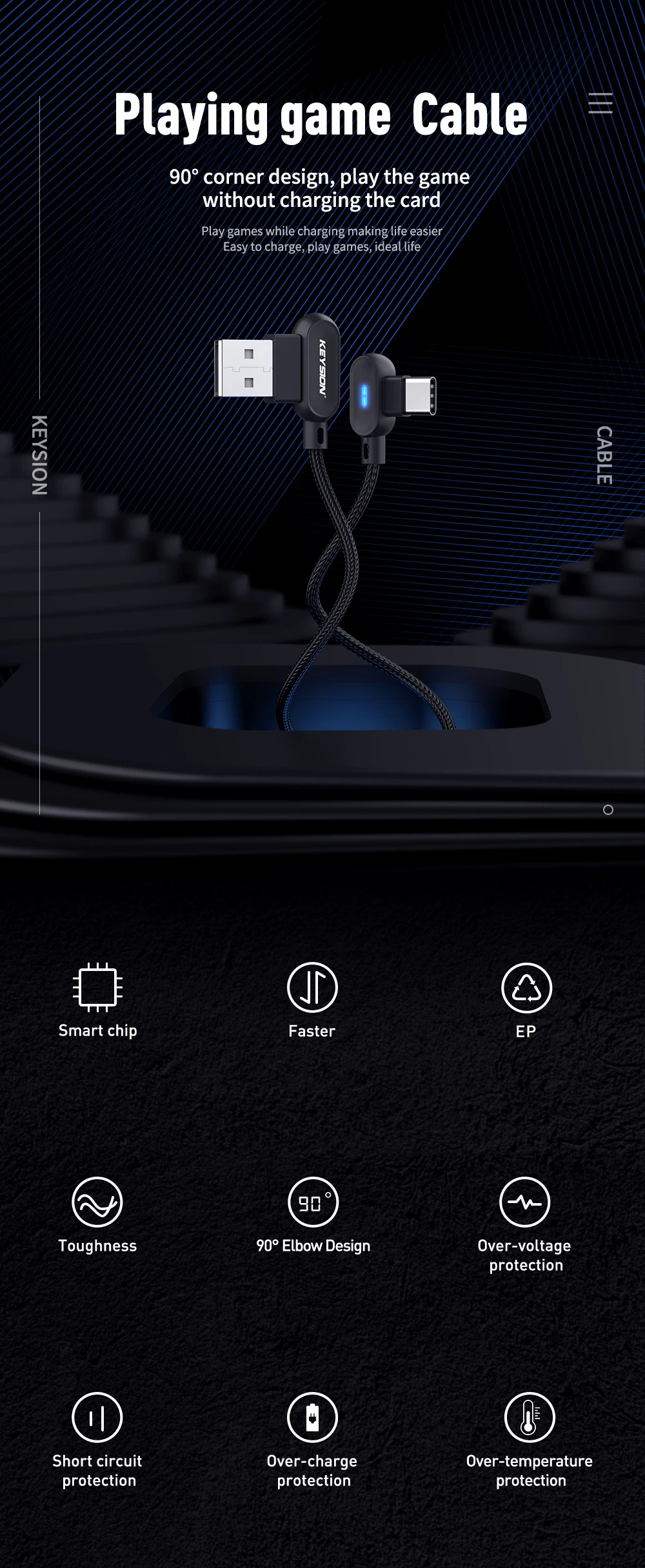 KEYSION l-тип usb type-C кабель для Xiaomi Mi 9T redmi note 7 USB-C кабель для быстрой зарядки телефона для samsung S10 S9 S8 Plus A50 70