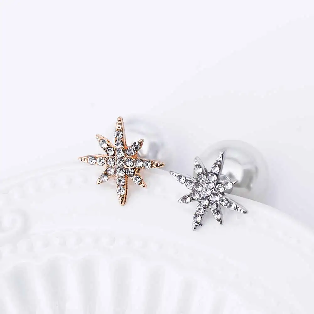 2016 Hot Sale Rhinestone Snowflake Imitation Pearl Double Sided Stud Earrings Fashion Fine Metal Geometry Star Removable Earring | Украшения