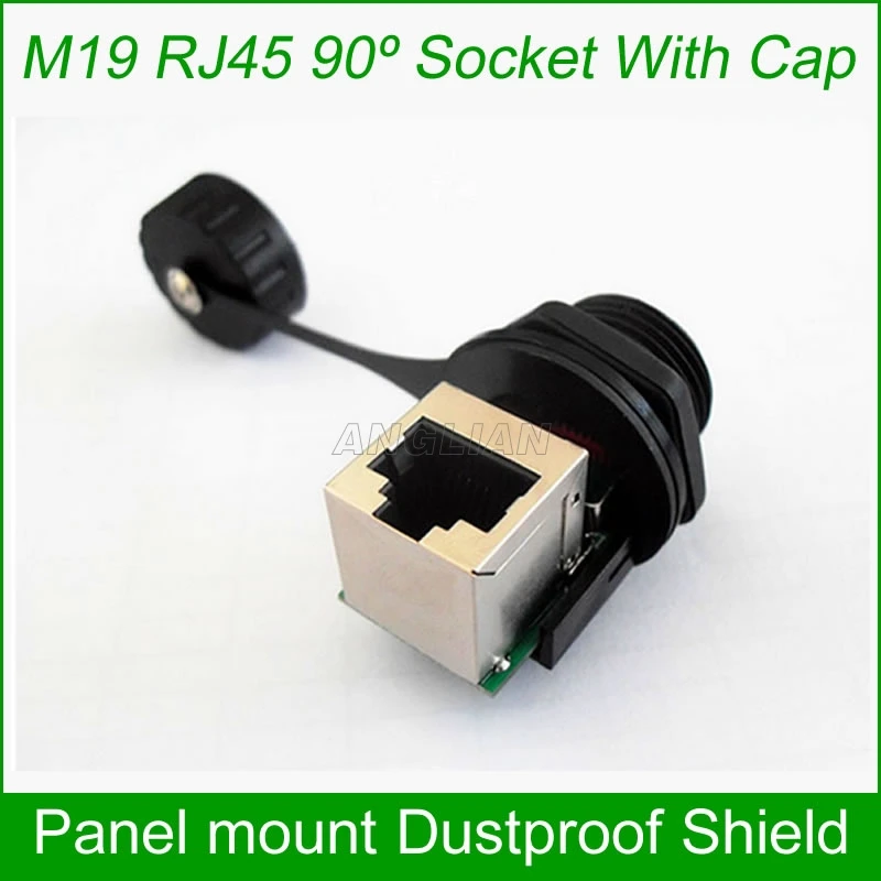 Разъем RJ45 90 градусов размер резьбы M19 крепление на панели 8P8C гнездо сетевого