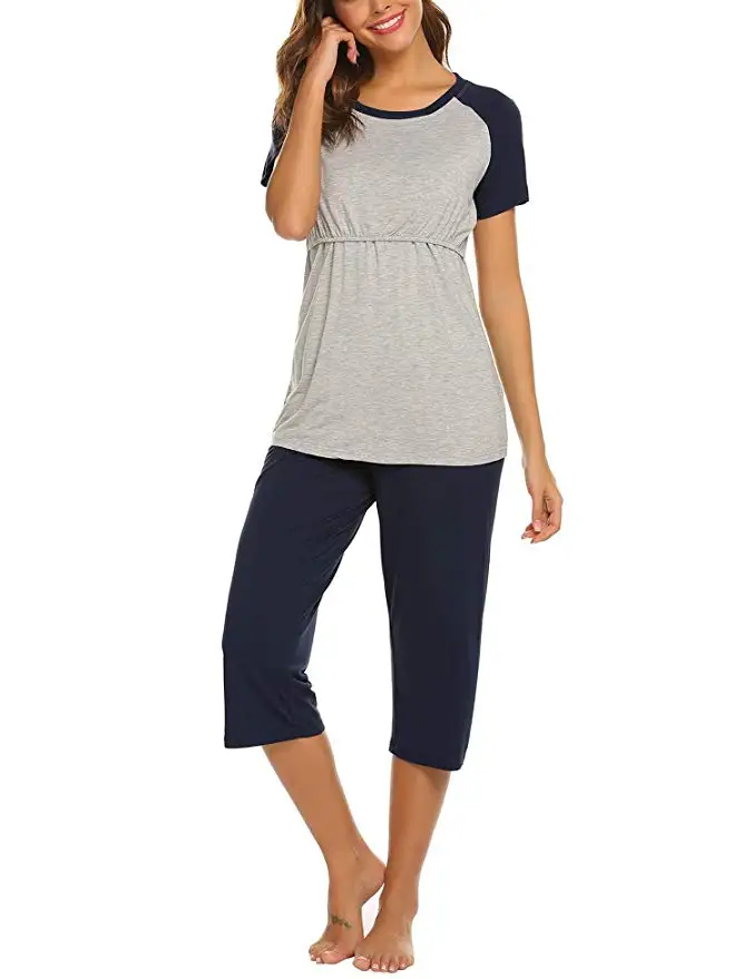 Navy Cropped Set Пижама для беременных Для женщин одежда для сна, для беременных, кормящих летняя одежда Хлопок Грудное вскармливание одежда для сна домашняя одежда; топы+ шорты - Цвет: Navy Cropped Set