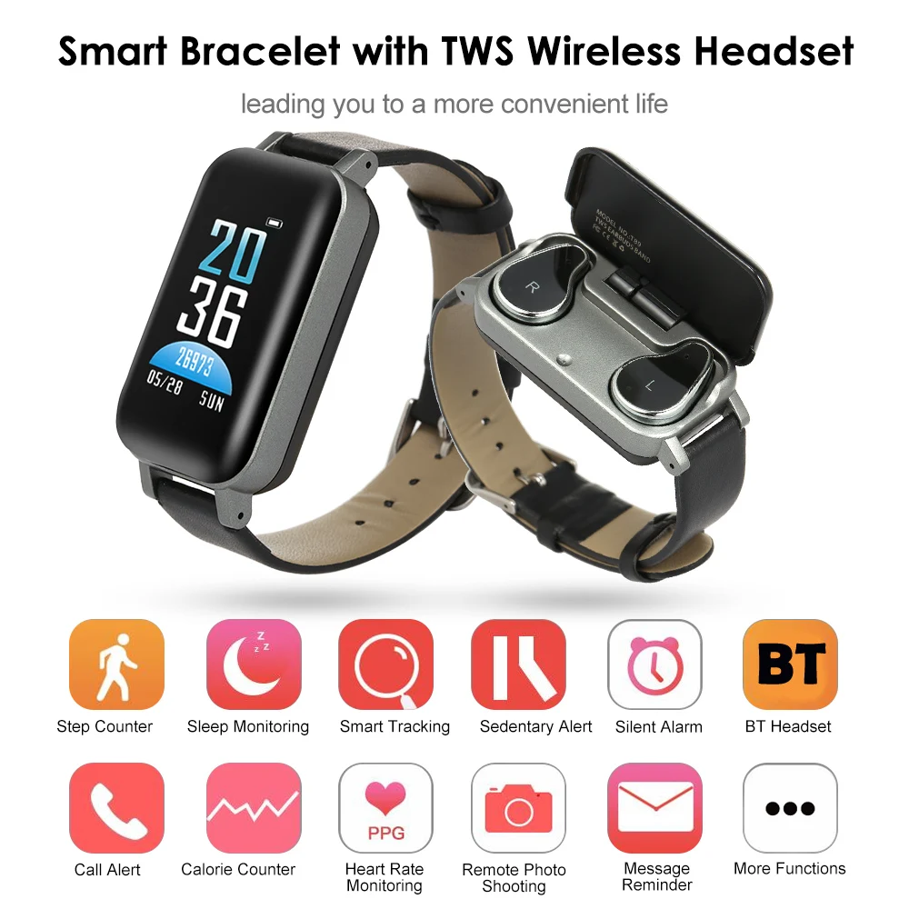 Умные часы фитнес трекер TWS наушники вкладыши 2 в 1 беспроводные Bluetooth активности