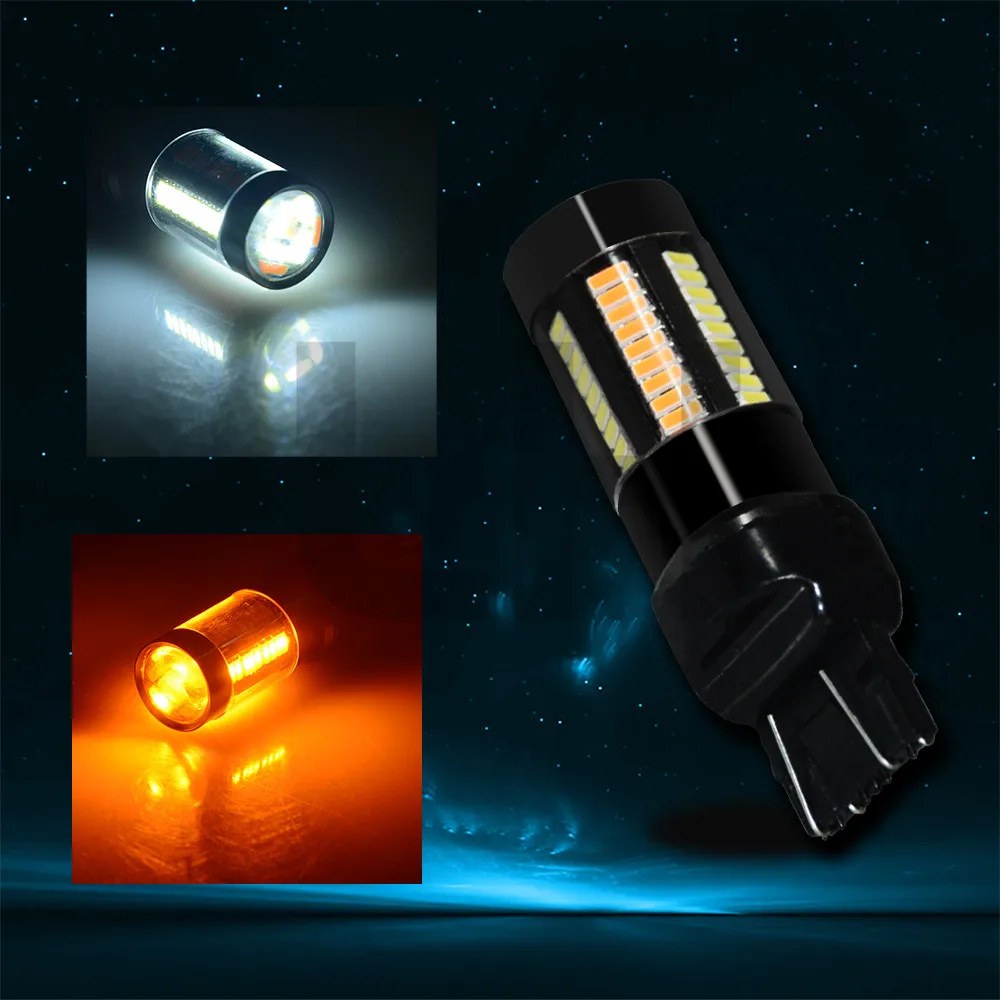 2 шт. переключатель двойной цвет T20 7443 4014 66SMD 33 Вт светодиодный лампы DRL Янтарный