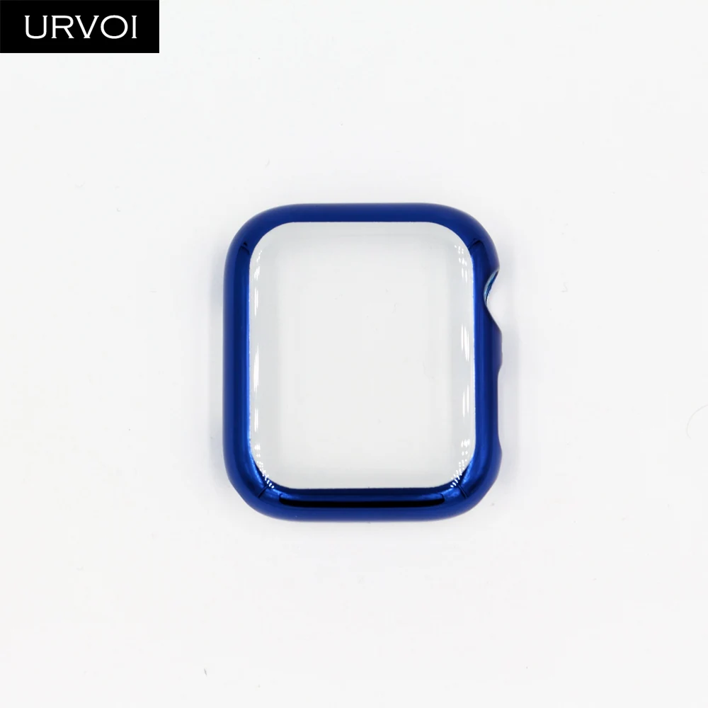 Blue URVOI полное покрытие для Apple Watch series 5 4 3 2 пластиковый бампер жесткий экран протектор для iWatch ультратонкий гальванический чехол - Цвет: Blue