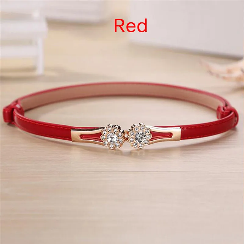 

Crystal Flowers On The Buckle Thin Belt Modeling Belt Female