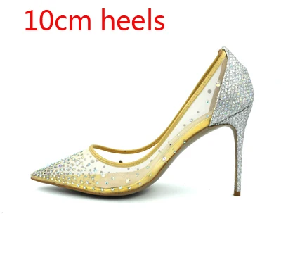 Плюс размеры 34–43 сетки воздуха Crystal Для женщин насосы 8 10 12 см серебряный блеск на высоком каблуке женские туфли на выход - Цвет: Silver 10cm heels