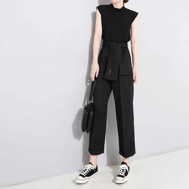 Johnture Ankle-length Solid Color 2022 New High Waist Button Pencil Pants Summer Pockets Flat Fashion Loose Women | Женская одежда