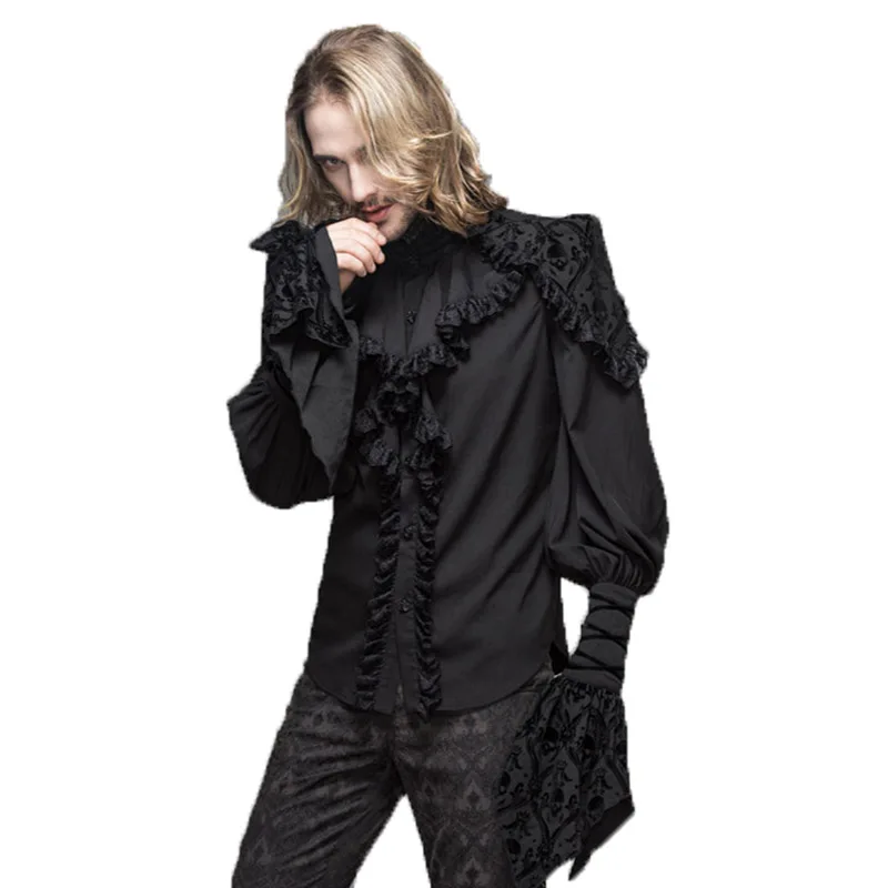 Мужская рубашка в стиле стимпанк черная с длинным рукавом для езды на велосипеде
