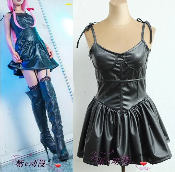 The Future Diary Gasai Yuno Cosplay Costume Sexy Fuax Leather Little Black Dress