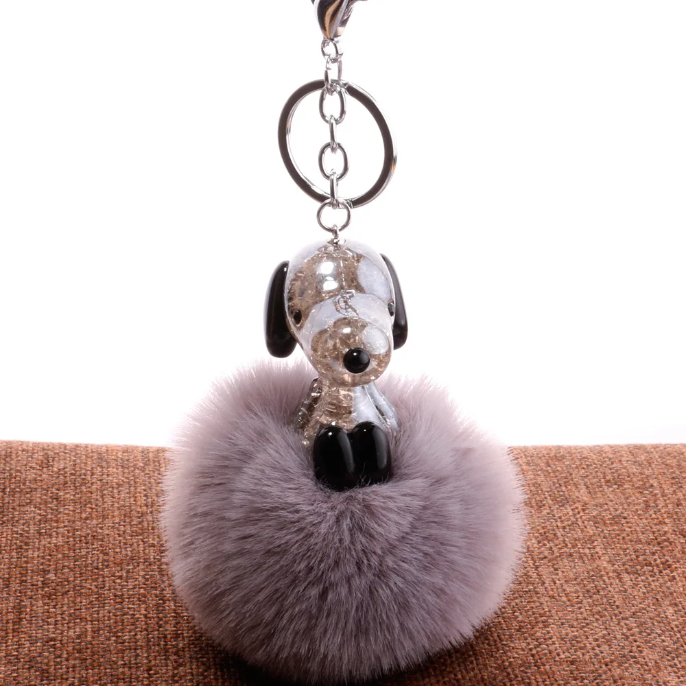 Новинка С украшением в виде кристаллов собака брелок Искусственный мех помпон