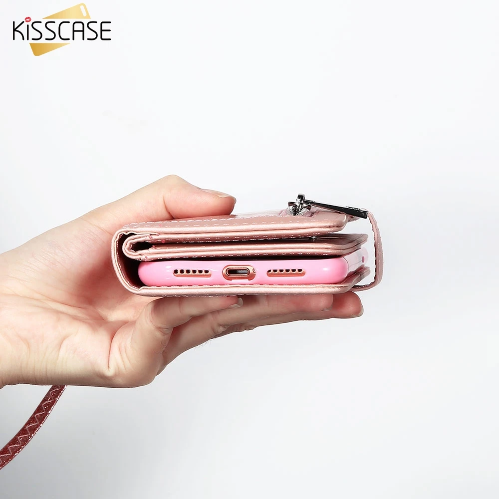 KISSCASE чехол на молнии для iPhone 7 Plus X XR XS MAX Card Solt кожаные чехлы 8 6 6S Funda