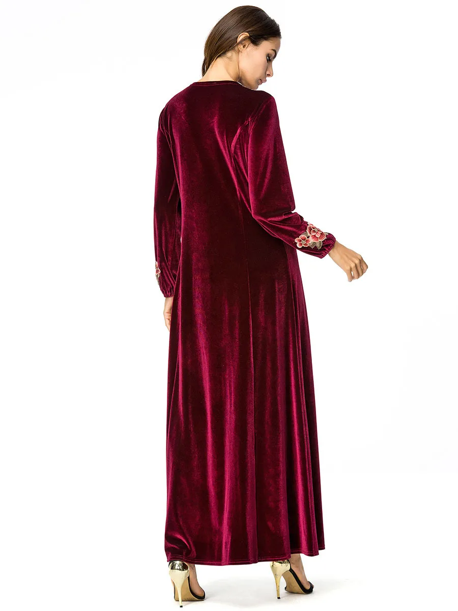 Islamic dress women turkey wine red velvet slimming A line plus size 4XL 2018 autumn marokkaanse jurken 18068 | Тематическая одежда