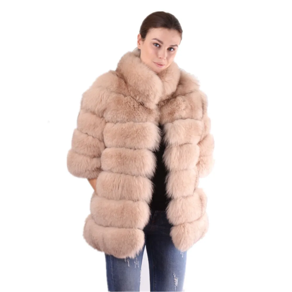 Женское зимнее короткое пальто TOPFUR розовое из натурального меха лисы с коротким