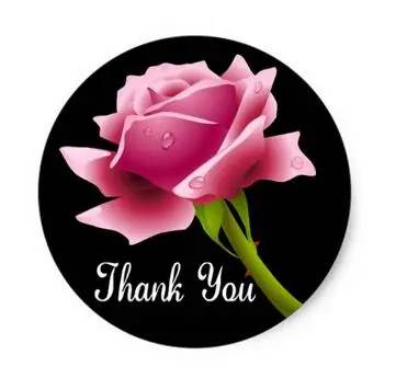 

1.5inch Thank You Pink Rose Thank You Black Sticker Seal