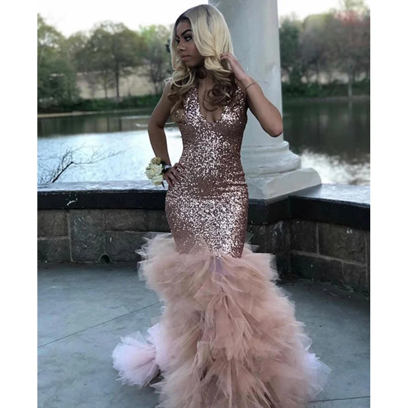 333333 Vestidos De Gala с сексуальным v-образным вырезом блестками русалка платья для