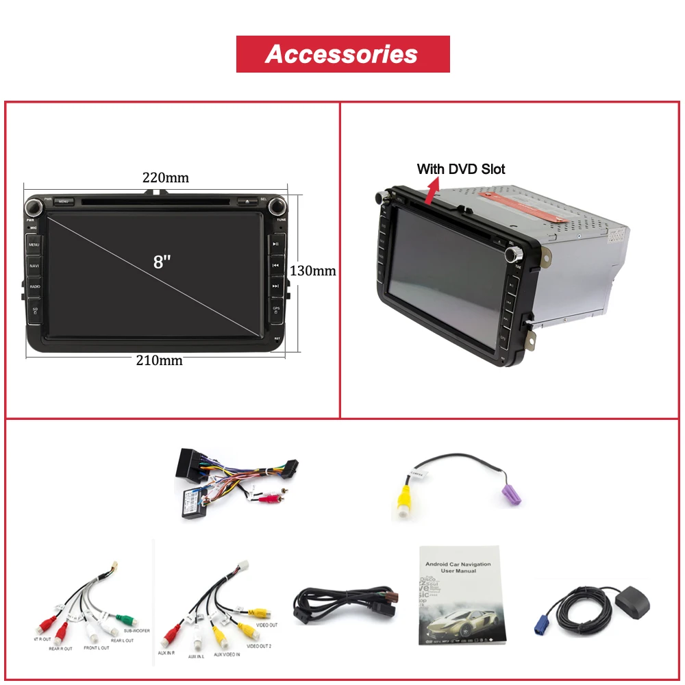 Автомобильный мультимедийный плеер Bonroad DVD 2din для Volkswagen Caddy Golf Passat Polo Tiguan Skoda Seat GPS
