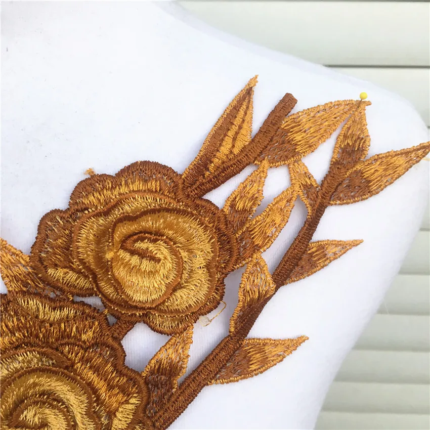 3D Chiffon Yellow Rose Long Neckline Collar Lace Fabric Flower Wedding Deco Fringe Trim DIY Craft Scrapbooking | Дом и сад