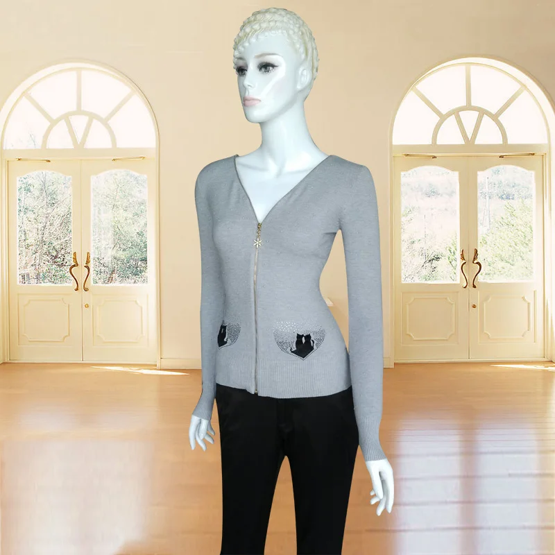 Женский свитер с двойной молнией кашемировый вязаный пуловер длинными рукавами