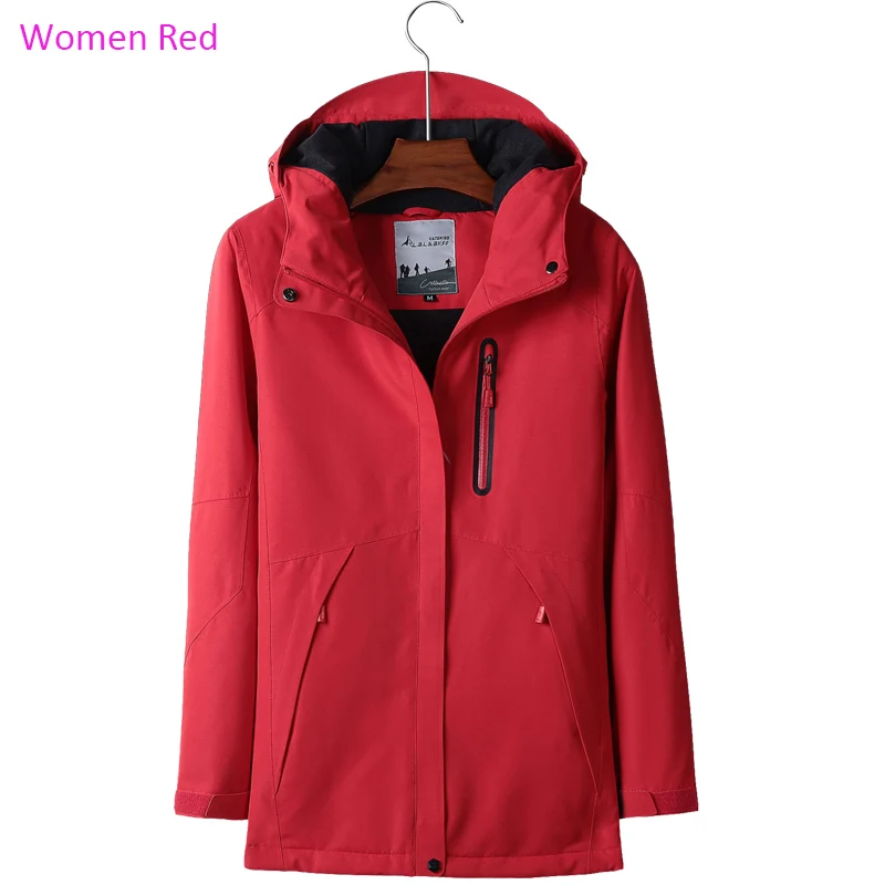 Women Red Aufdiazy Мужская и женская зимняя теплая Толстая походная куртка с usb-разъемом, термоуличная Водонепроницаемая ветровка, лыжная куртка для кемпинга, треккинга IM015 - Цвет: Women Red