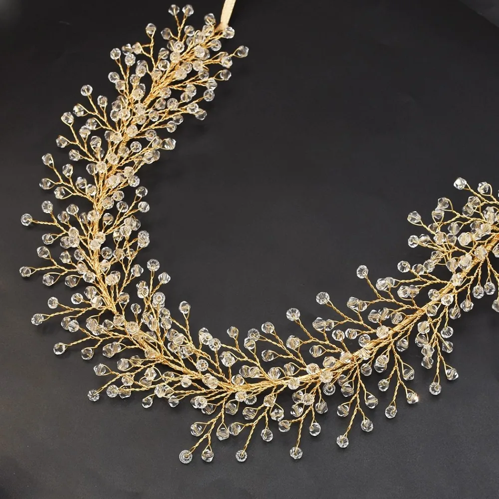 

Rhinestone Bride Headbands Wedding Hair Accessories Bridal Hair Jewelry Bohemia Headpiece Crystal Hairband Gold Leaf Crown Tiara