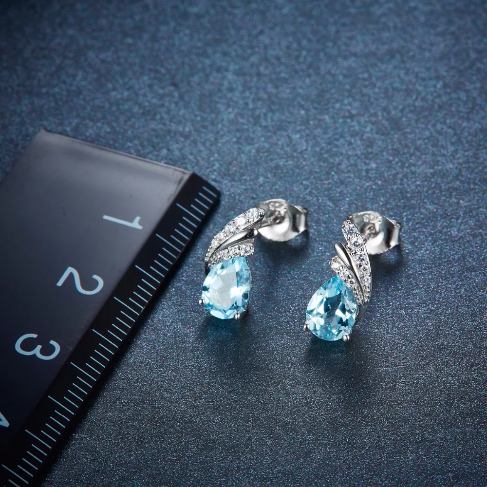 Серьги гвоздики из серебра 925 пробы с натуральным голубым топазом|stud earrings|gemstones blue